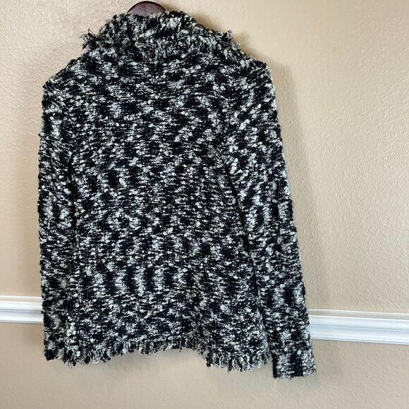 Cynthia Rowley Wrap Sweater Blazer Sz S Black White Mohair Wool Blend Fringe T1 - Picture 7 of 12